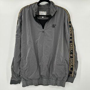 SIKSILK Gray Spellout Stripe Nylon Quarter Zip Jacket Size‎ Large